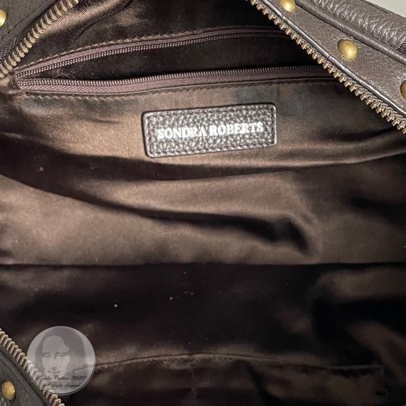 Sondra Roberts Bag Satchel Brown Leather Floral Embossed Studs - Picture 10 of 10